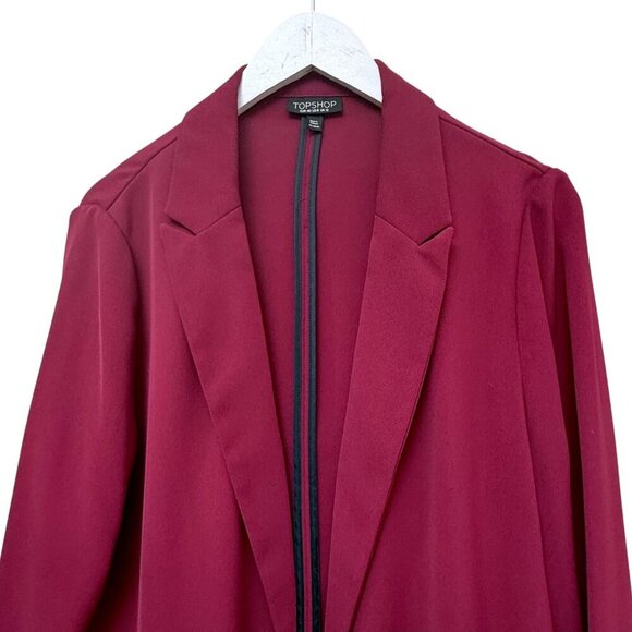 TOPSHOP Blazer Size 8 Red Boyfriend Jacket Top Shop Relaxed Open Front Career - Picture 2 of 10